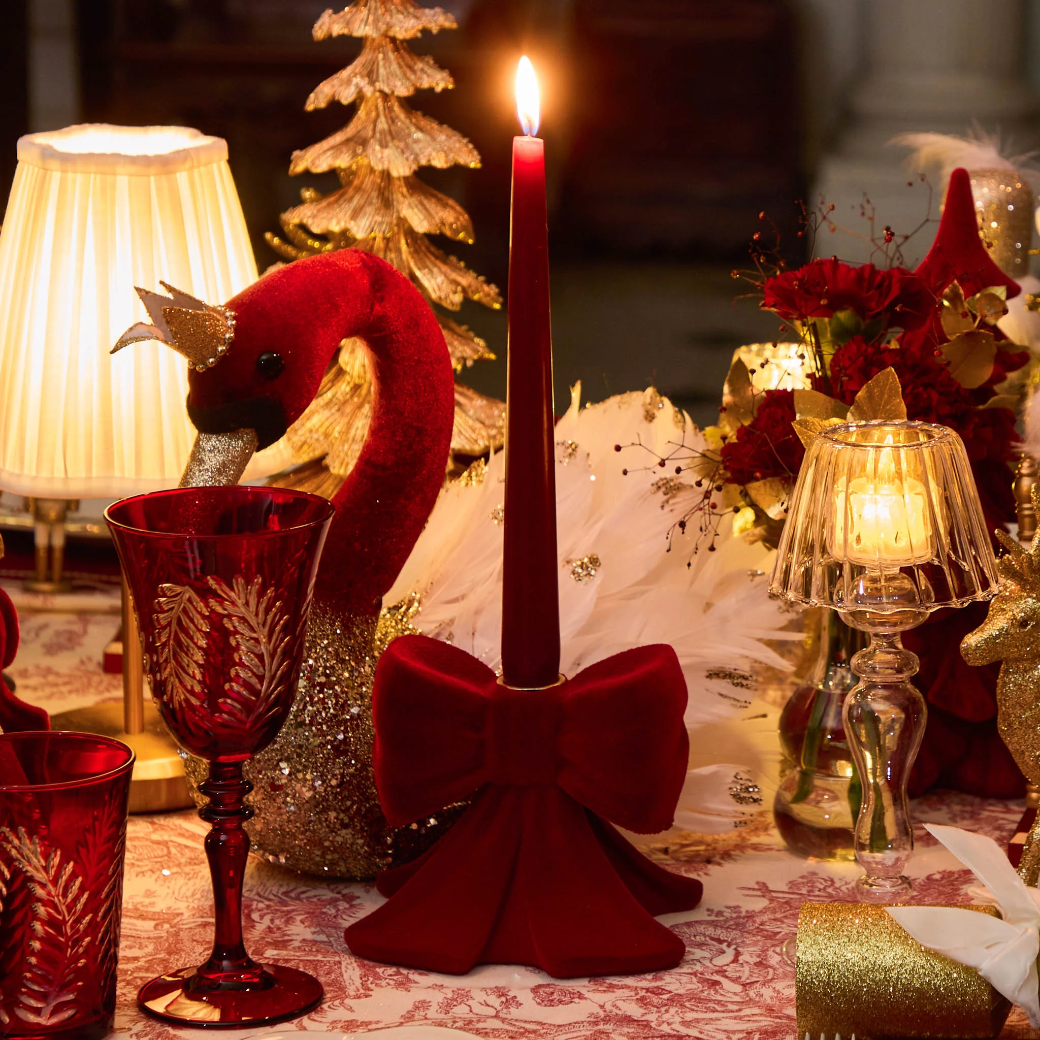 Red Velvet Bow Candle Holders (Pair) - Image 9