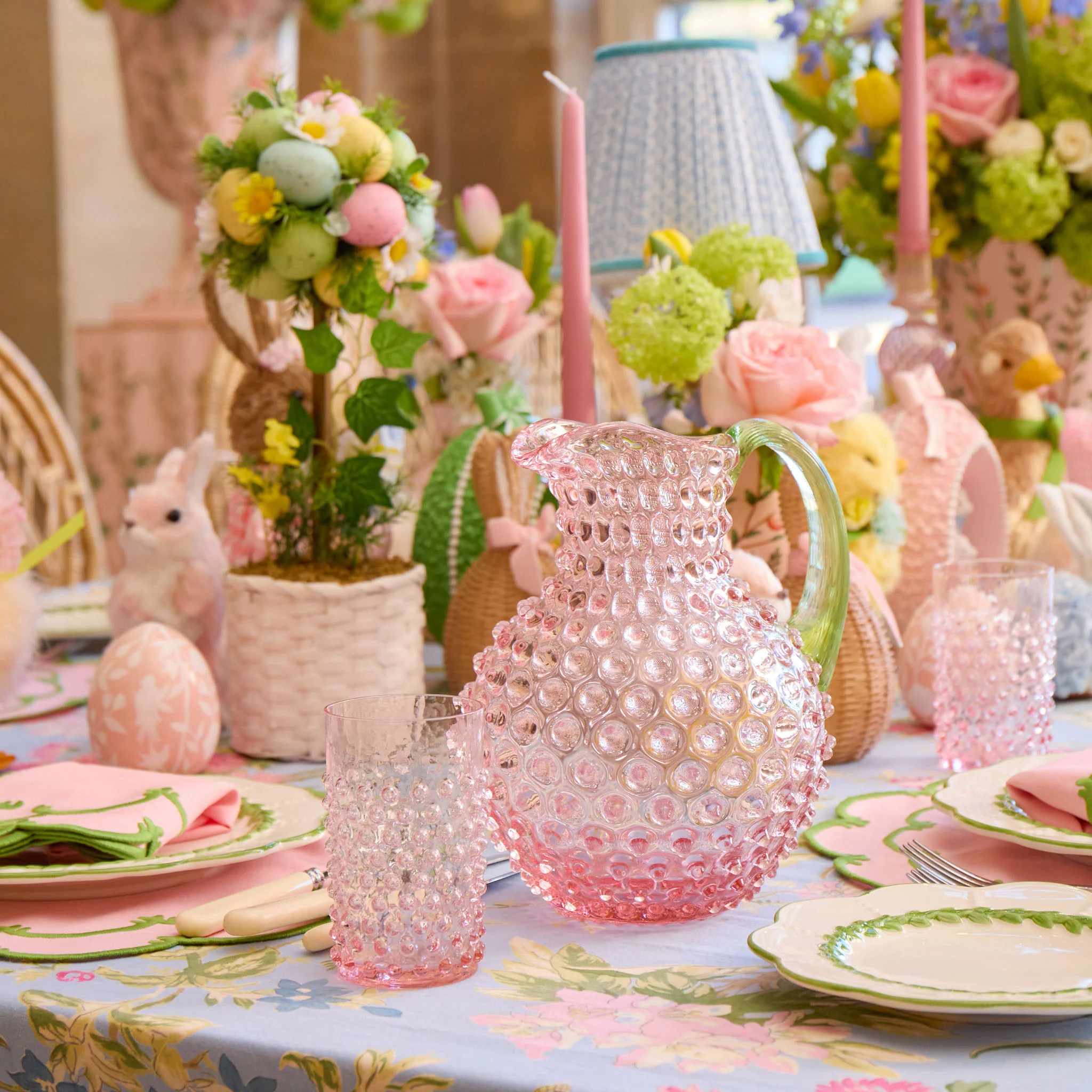 Rose Hobnail Jug with Emerald Handle - Image 2