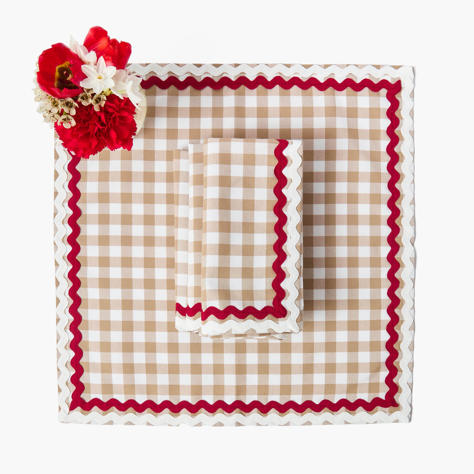 Putty Gingham & Red Rossina Placemats & Napkins (Set of 4) - Image 14
