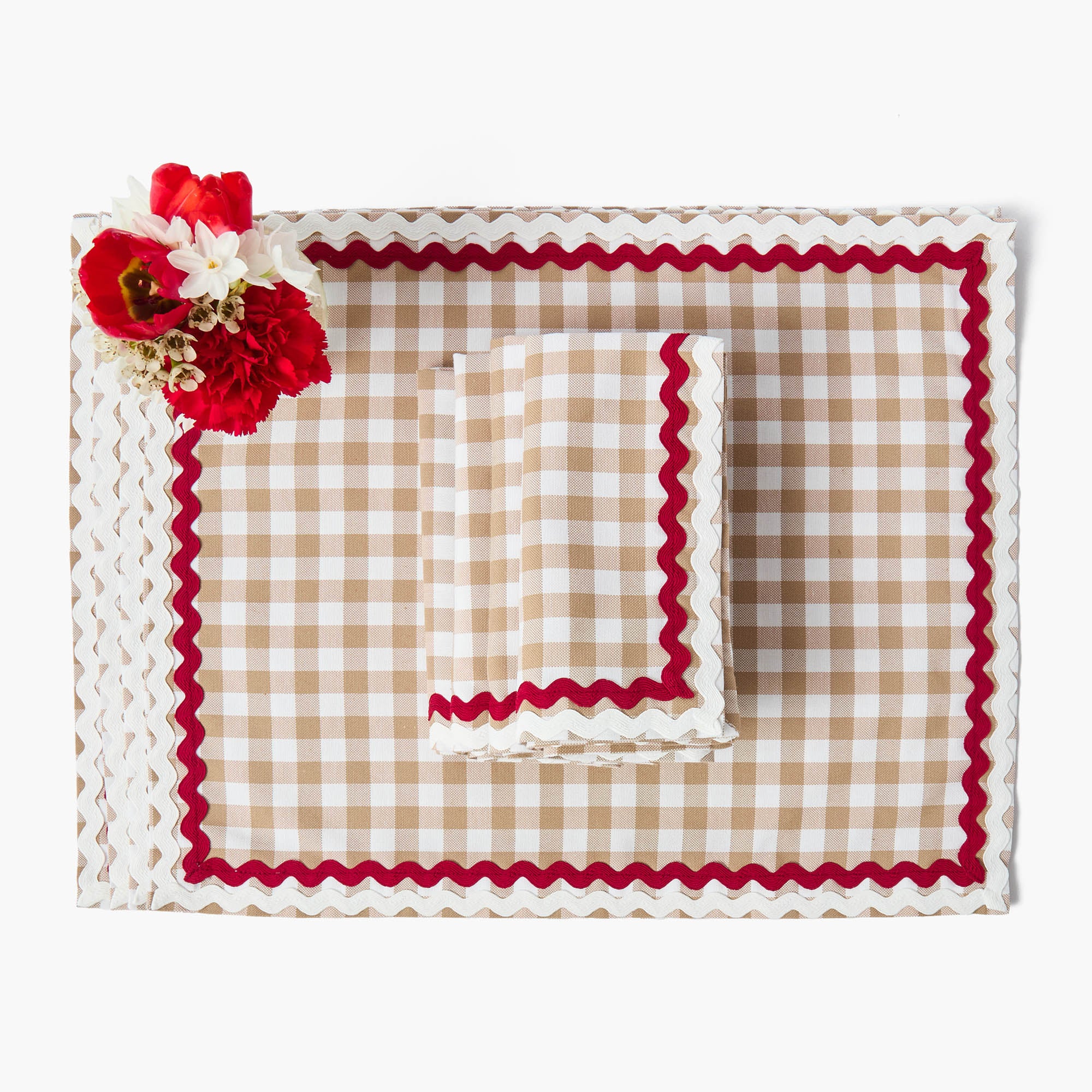 Putty Gingham & Red Rossina Placemats (Set of 4) - Image 6
