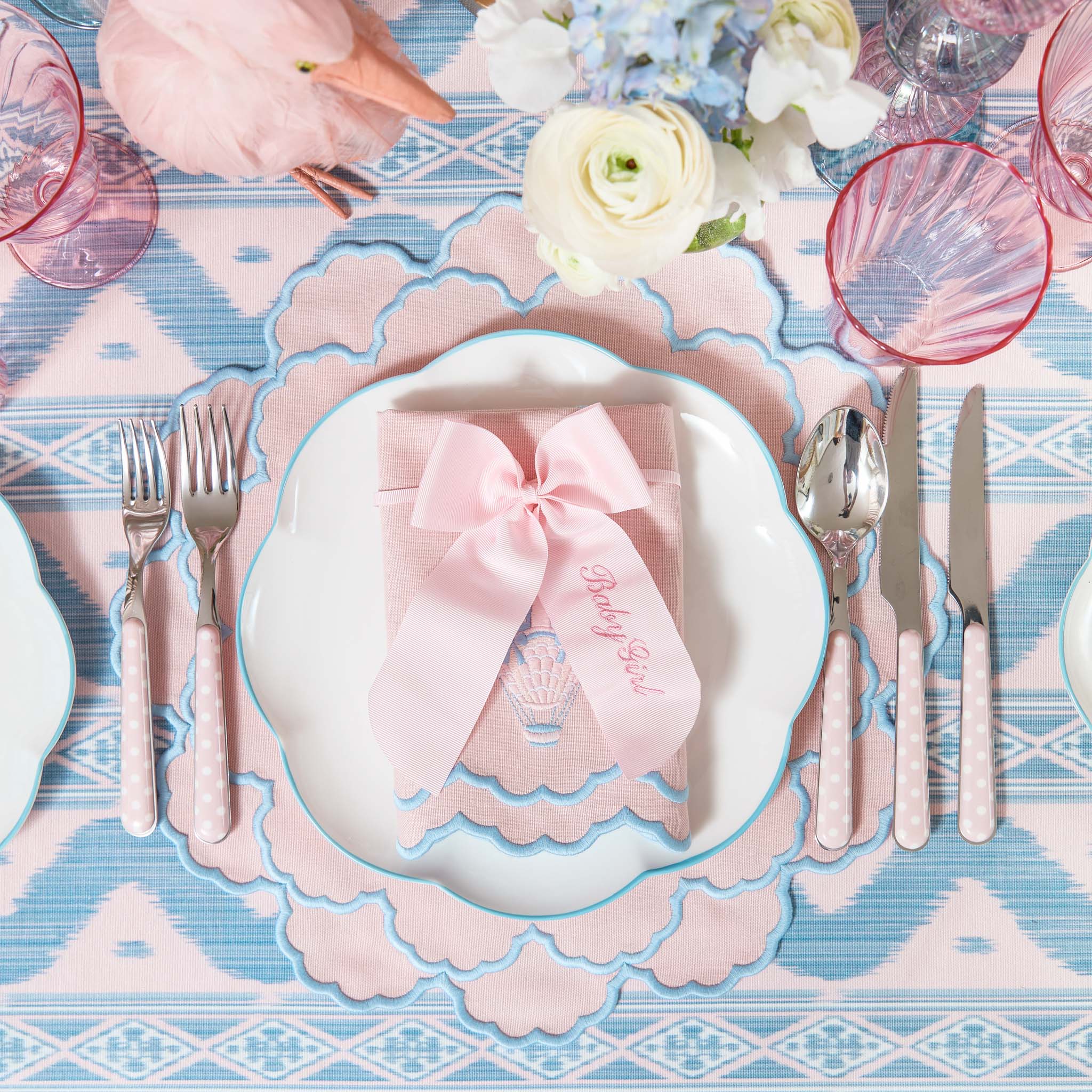 Pink & Blue Sarah Hot Air Balloon Embroidered Napkins (Set of 4) - Image 9