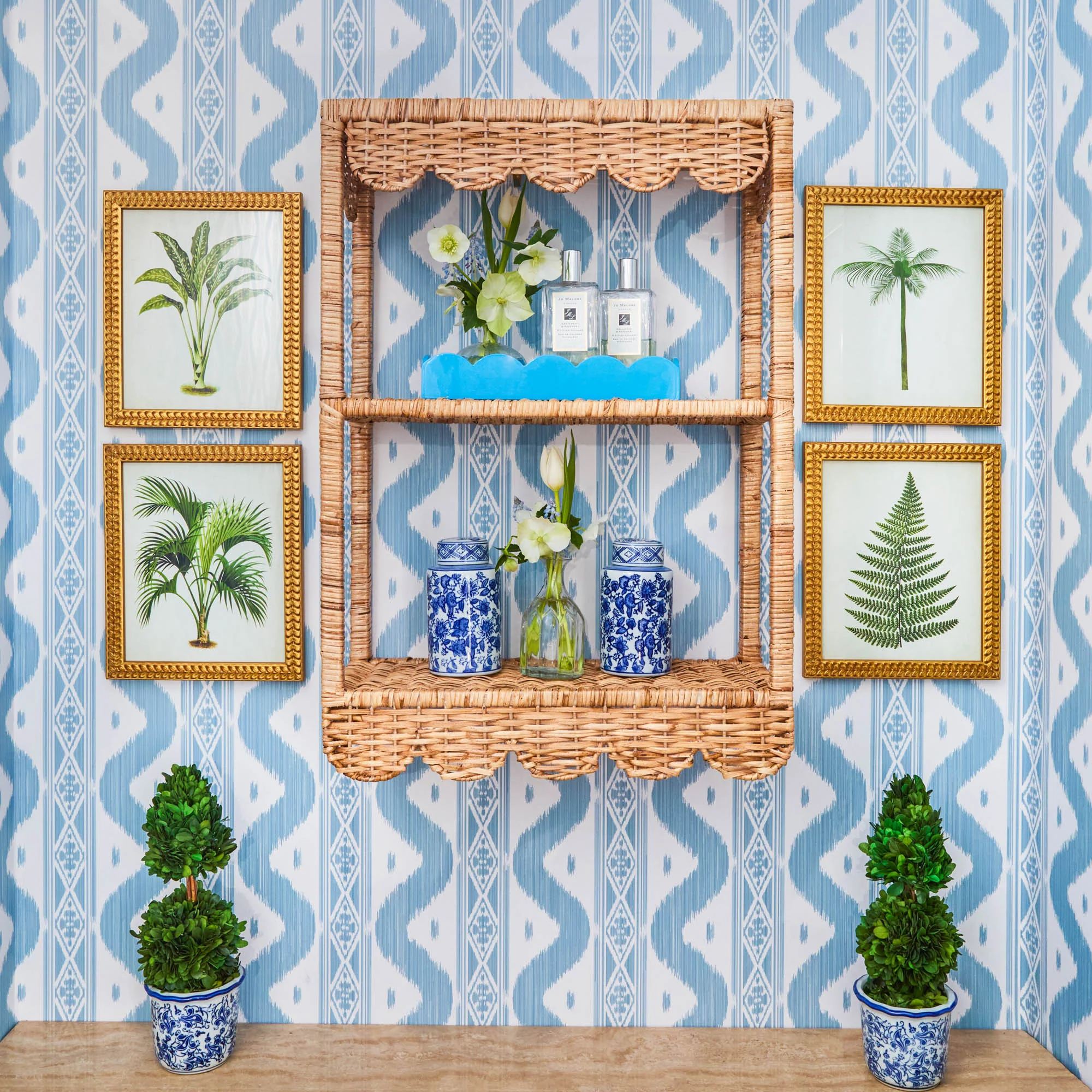 Scalloped Rattan Wall Mounted Shelf - Image 2