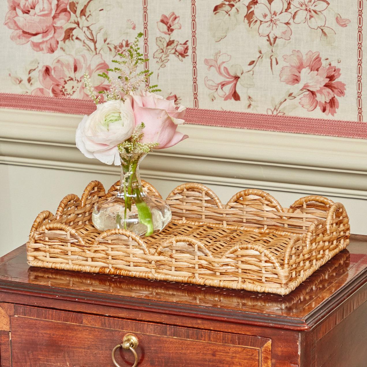 Natural Small Scalloped Rattan Tray - Image 7