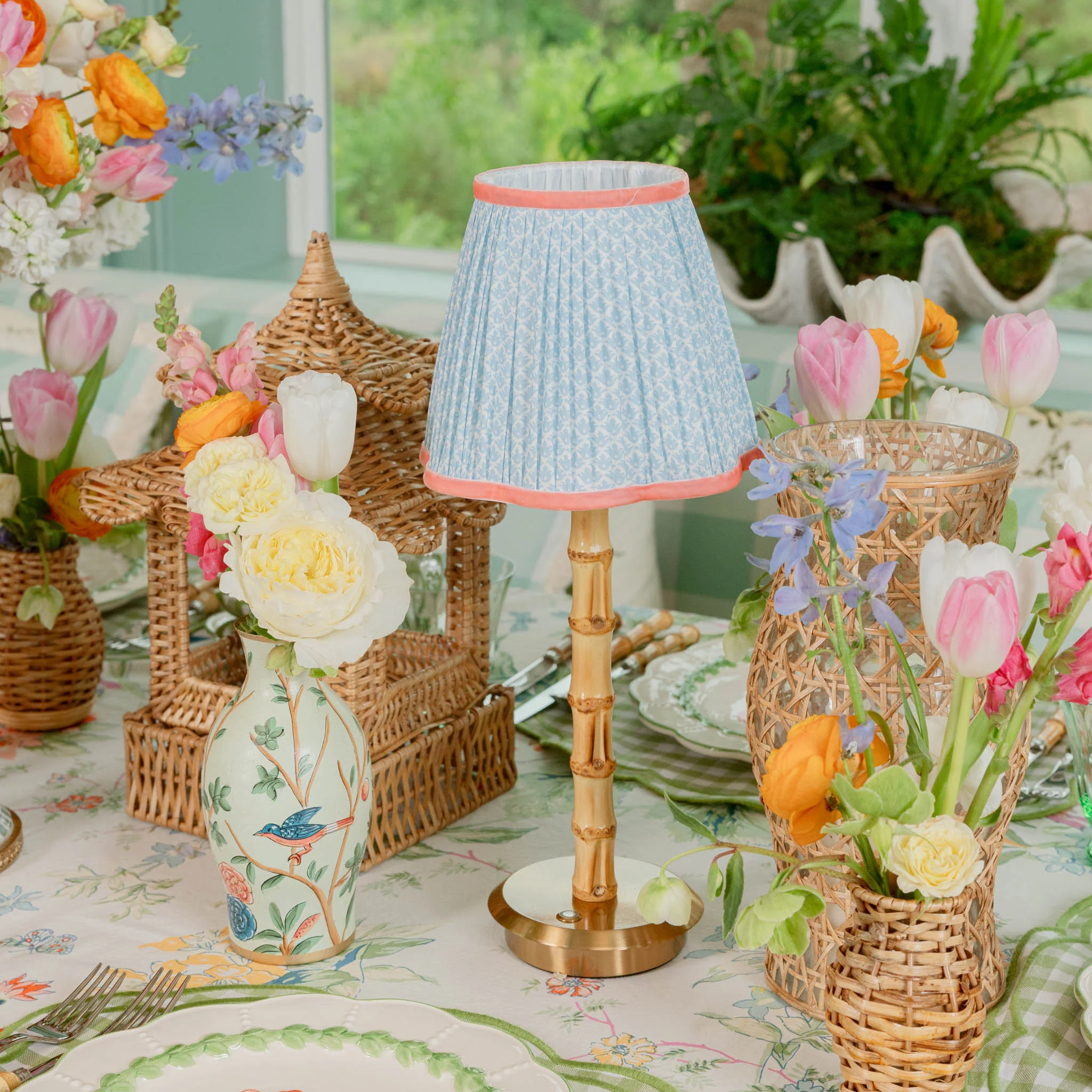 Soft Blue & Coral Lotus Lampshade (18cm) - Image 2