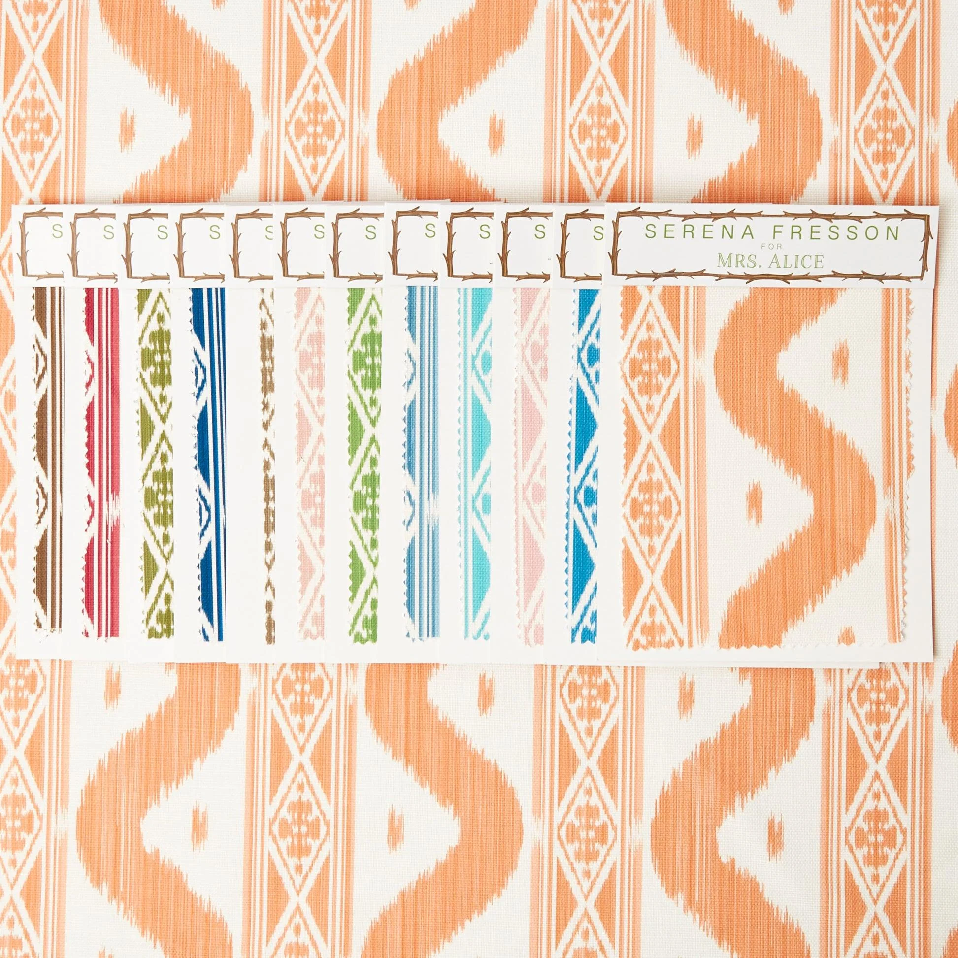 Soft Coral Ikat Stripe Fabric - Image 8