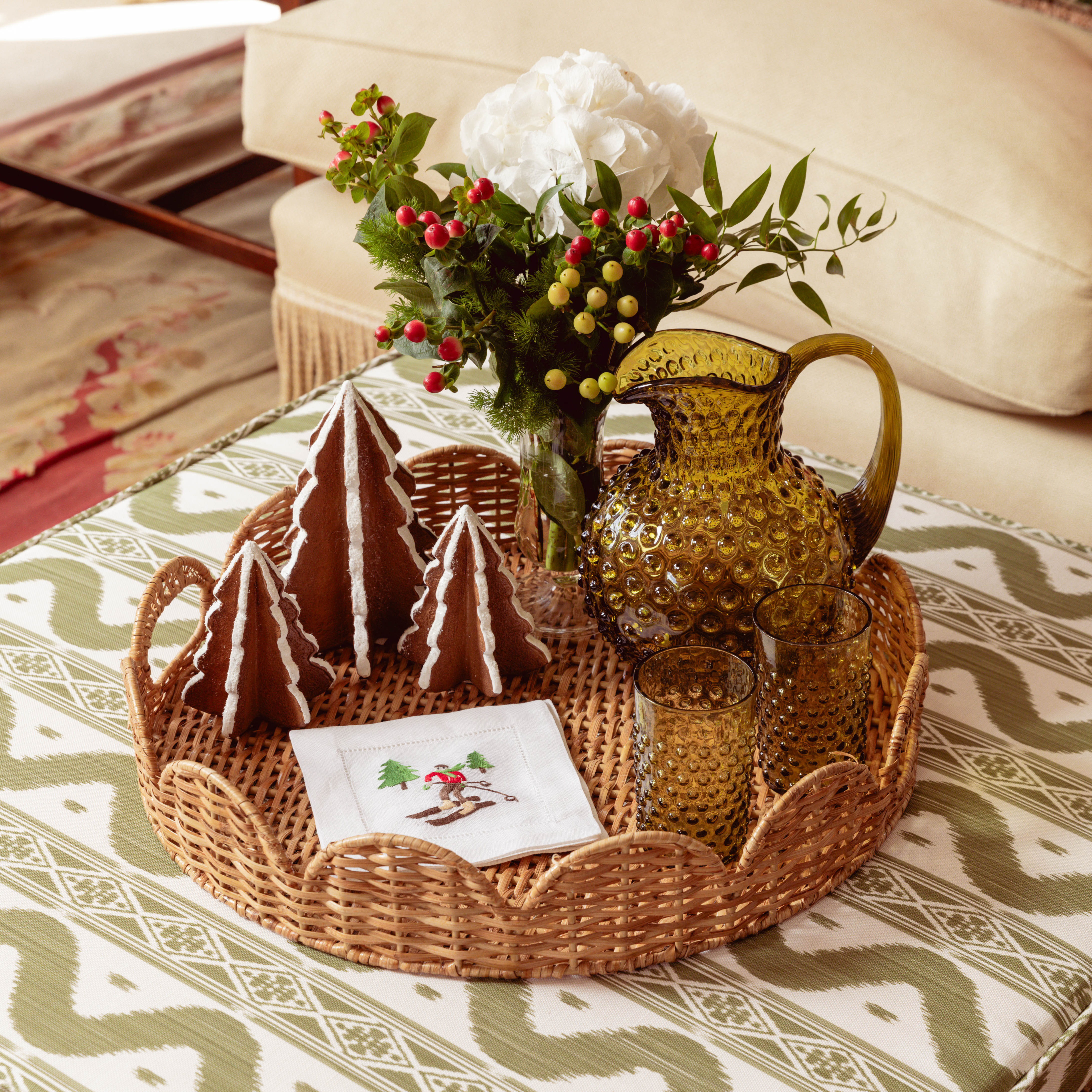 Vivienne Rattan Scalloped Ottoman - Image 9